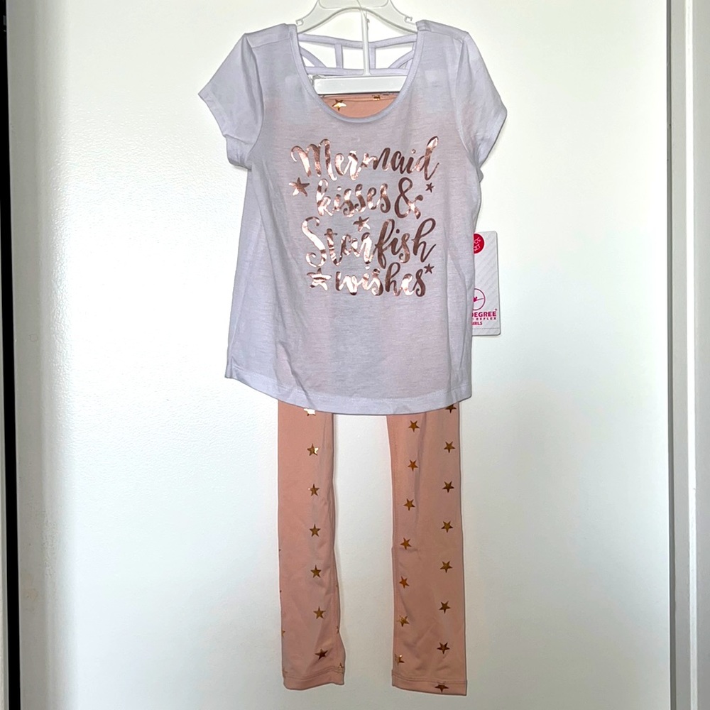 90 Degree Girls 2 Piece White and Peach Outfit Size 7/8
